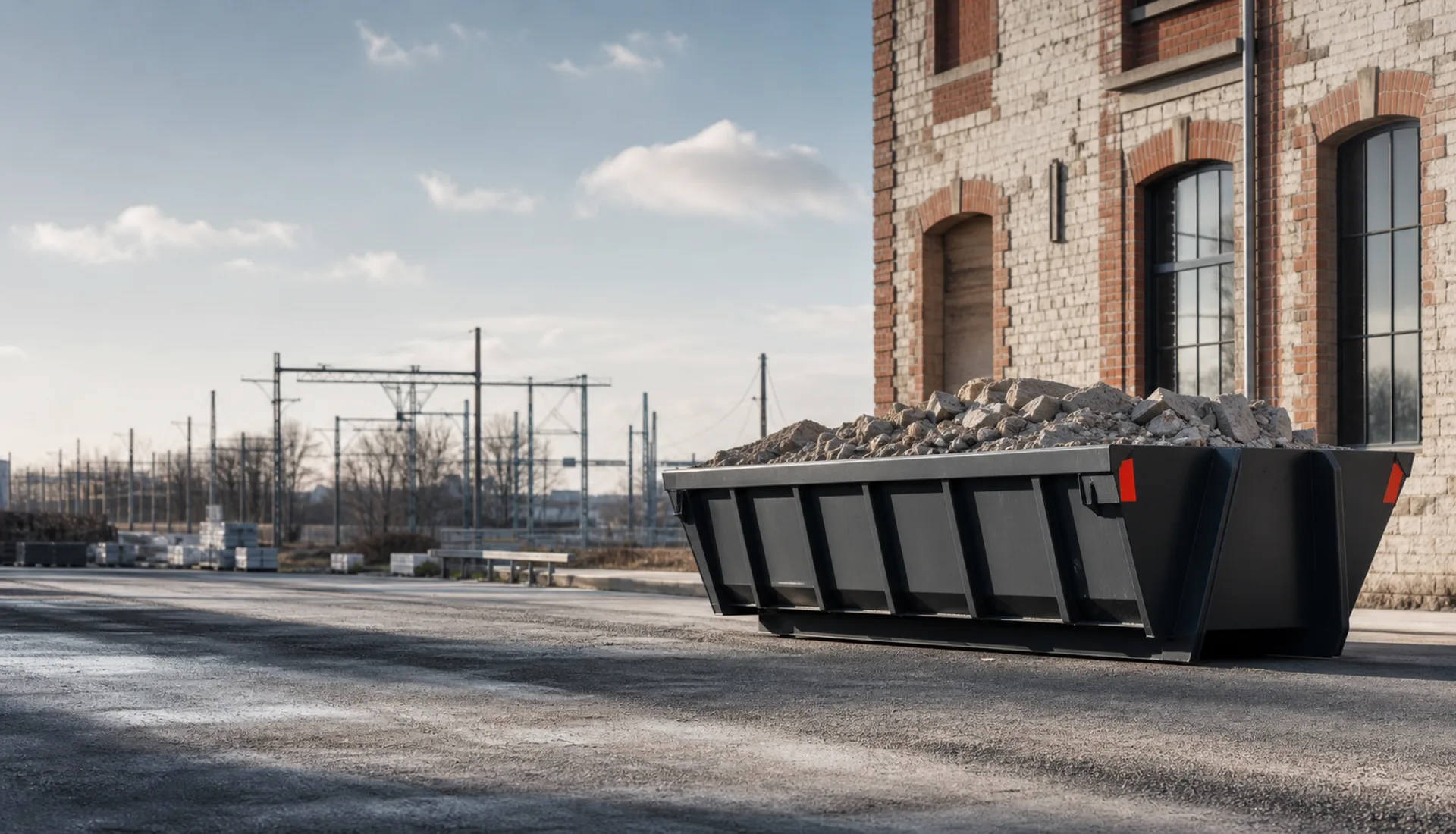 Benne de chantier sur un site urbain et industriel du Grand Est